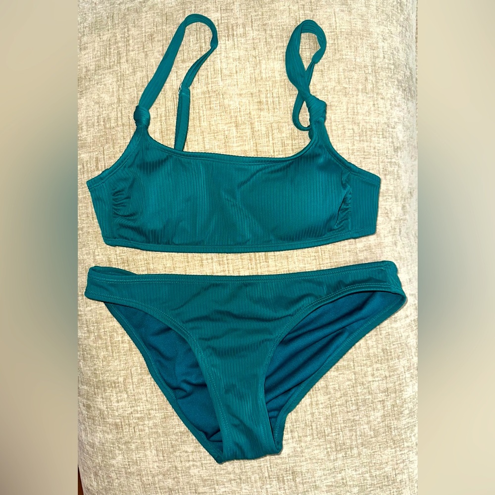 Teal Bikini Set With Knotted arm straps